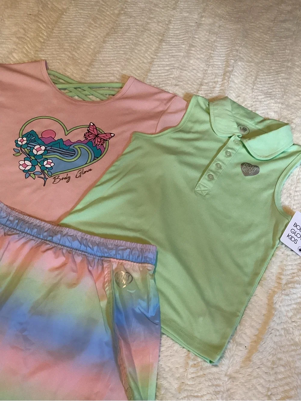 3 Piece Girls Body Glove Sz 10 Tye-dye Skort/tank/tee Shirt Summer Matching Set